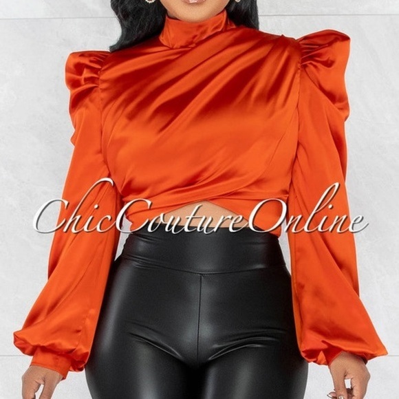 Tops - KARISHMA ORANGE LUXE SATIN BLOUSE